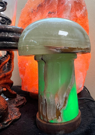 Mexican Onyx Gemstone Mushroom Lamp - Raven's Cauldron