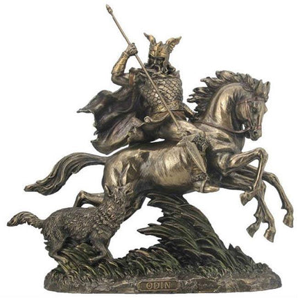 Odin Statue - Riding Sleipnir Followed by Wolf - Norse - Raven's Cauldron
