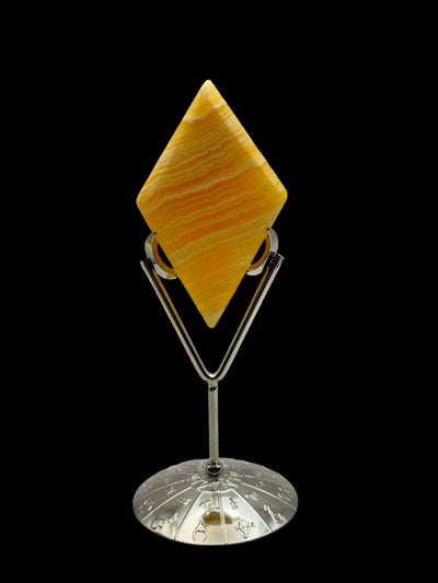 Orange Calcite, Orange Banded Calcite, Rhombus / Diamond with Zodiac Stand