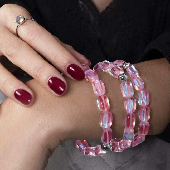 Pink Nebula | .925 Sterling Silver | Galaxy Glass Pebble Bracelet - Raven's Cauldron