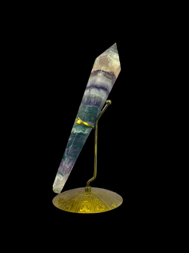 Rainbow Fluorite Crystal Scepter with Zodiac Stand - Raven's Cauldron