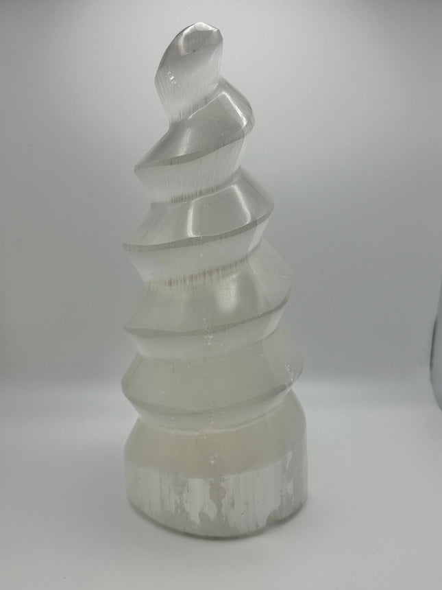 Selenite Spiral Lamp - 10 inch - Raven's Cauldron