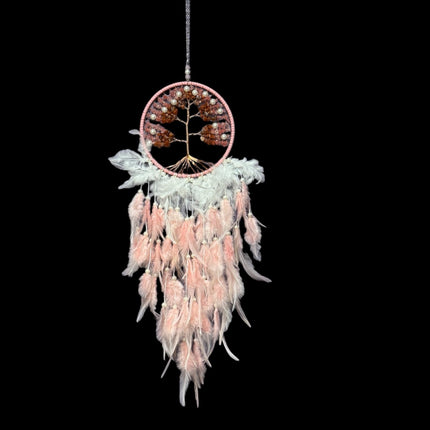 Tree of Life Pink Pearl Dreamcatcher - with Carnelian - Raven's Cauldron