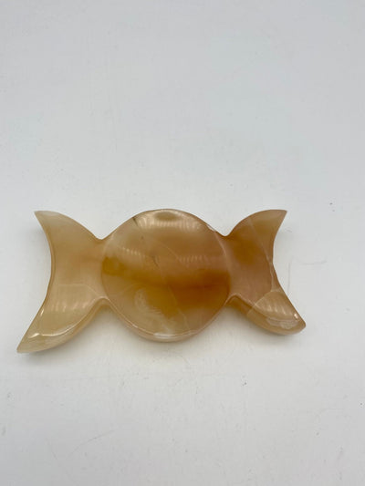 Triple Moon Goddess Bowl - Honey Calcite, Chocolate Calcite