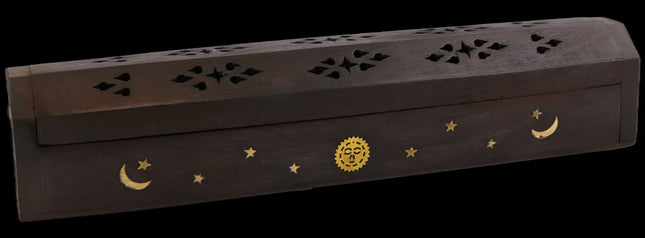 Wooden Stars & Moon Incense Burner and Storage Box - Raven's Cauldron