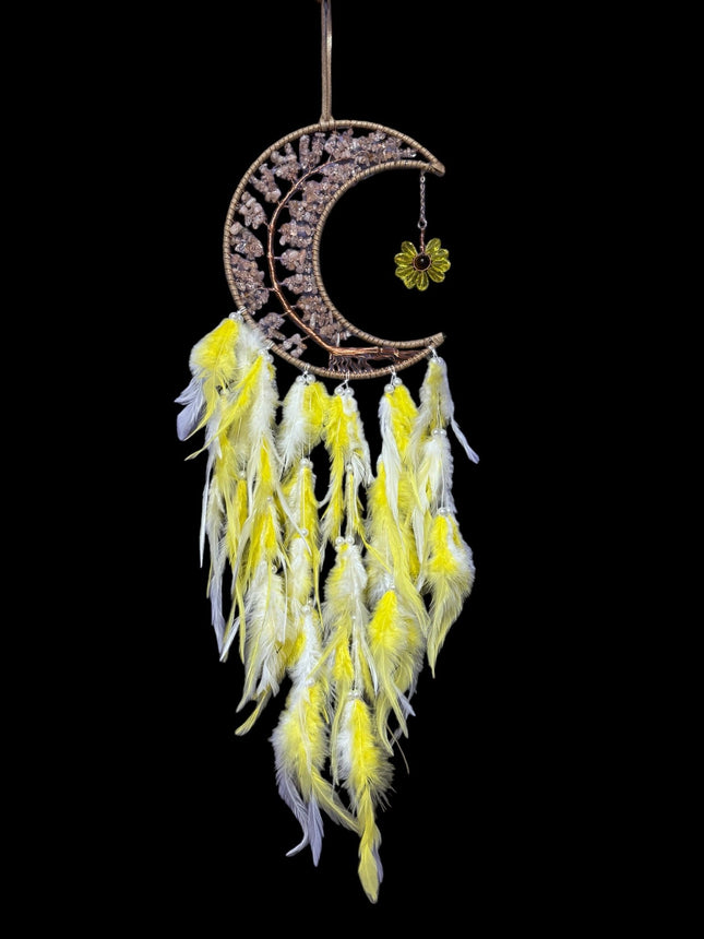 Yellow Citrine Moon Dreamcatcher - with Citrine Chips - Raven's Cauldron